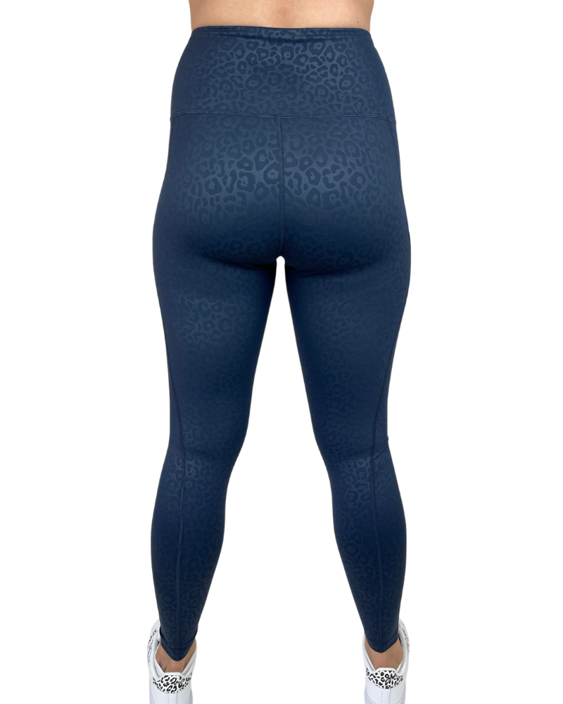Navy leopard revive high waisted leggings back view