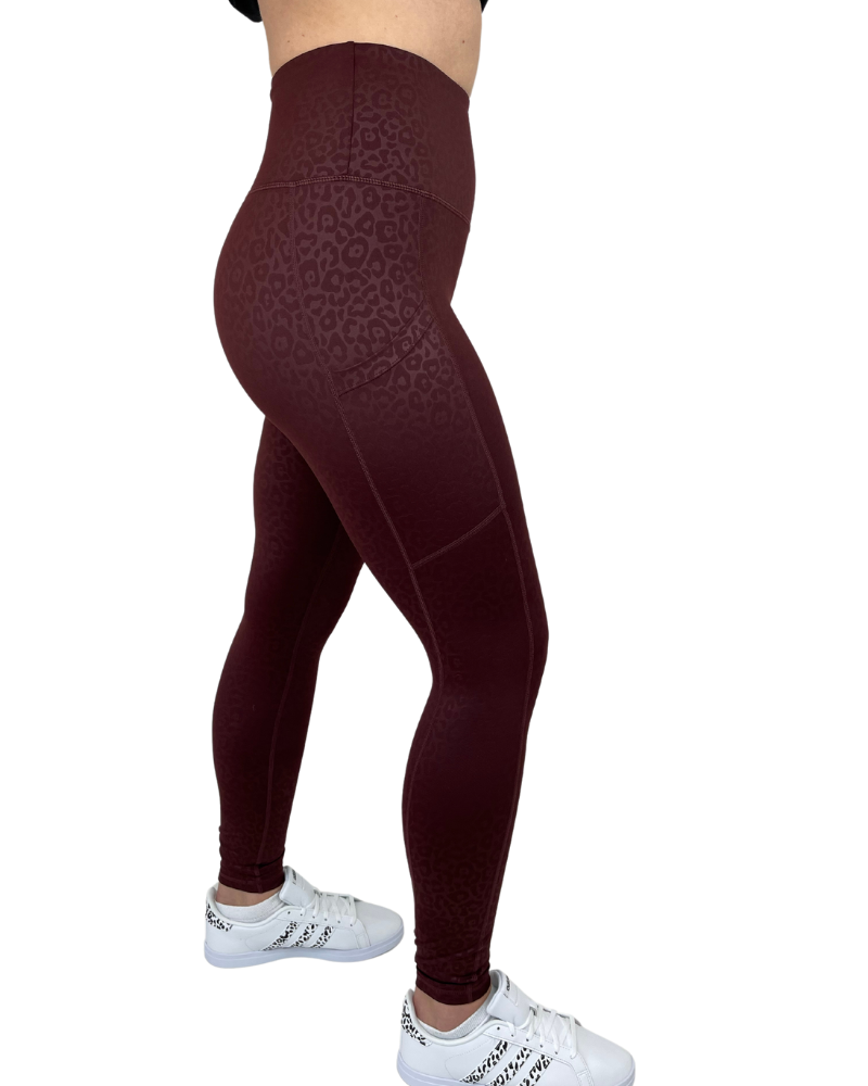 Merlot leopard revive high waisted leggings side view