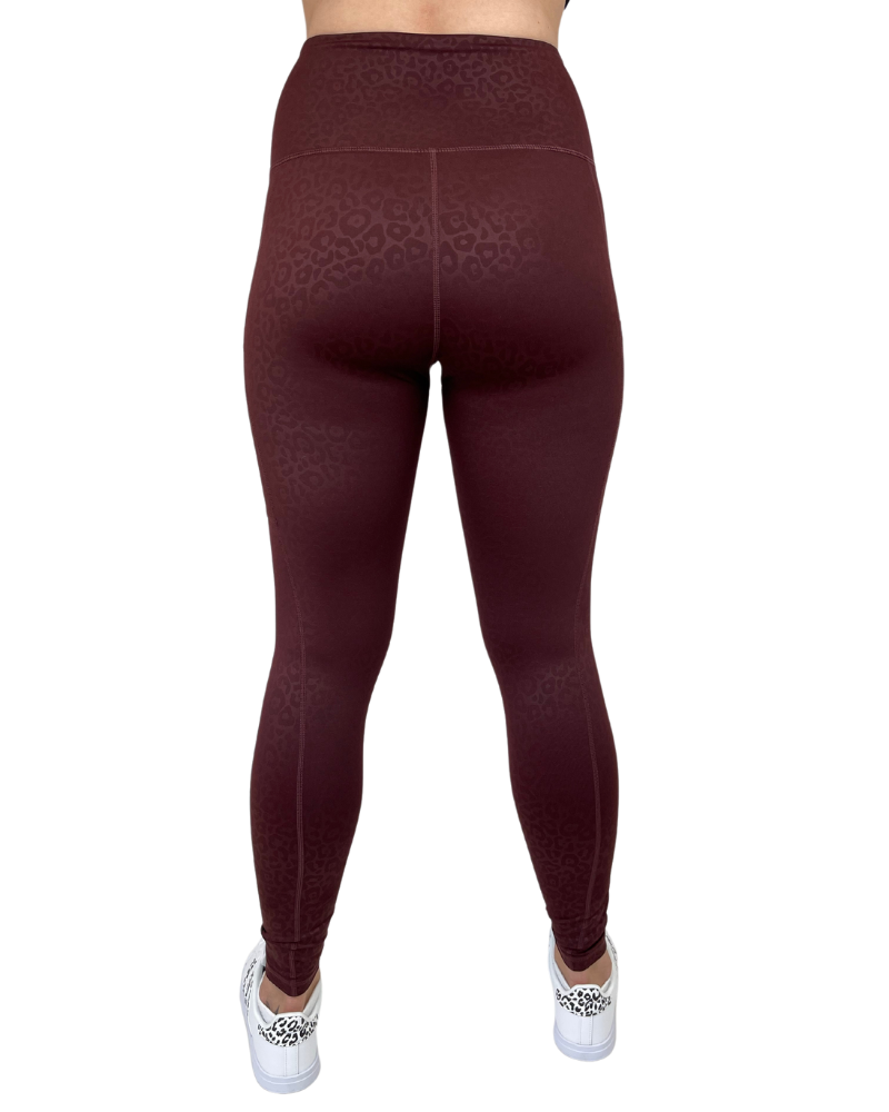 Merlot leopard revive high waisted leggings back view