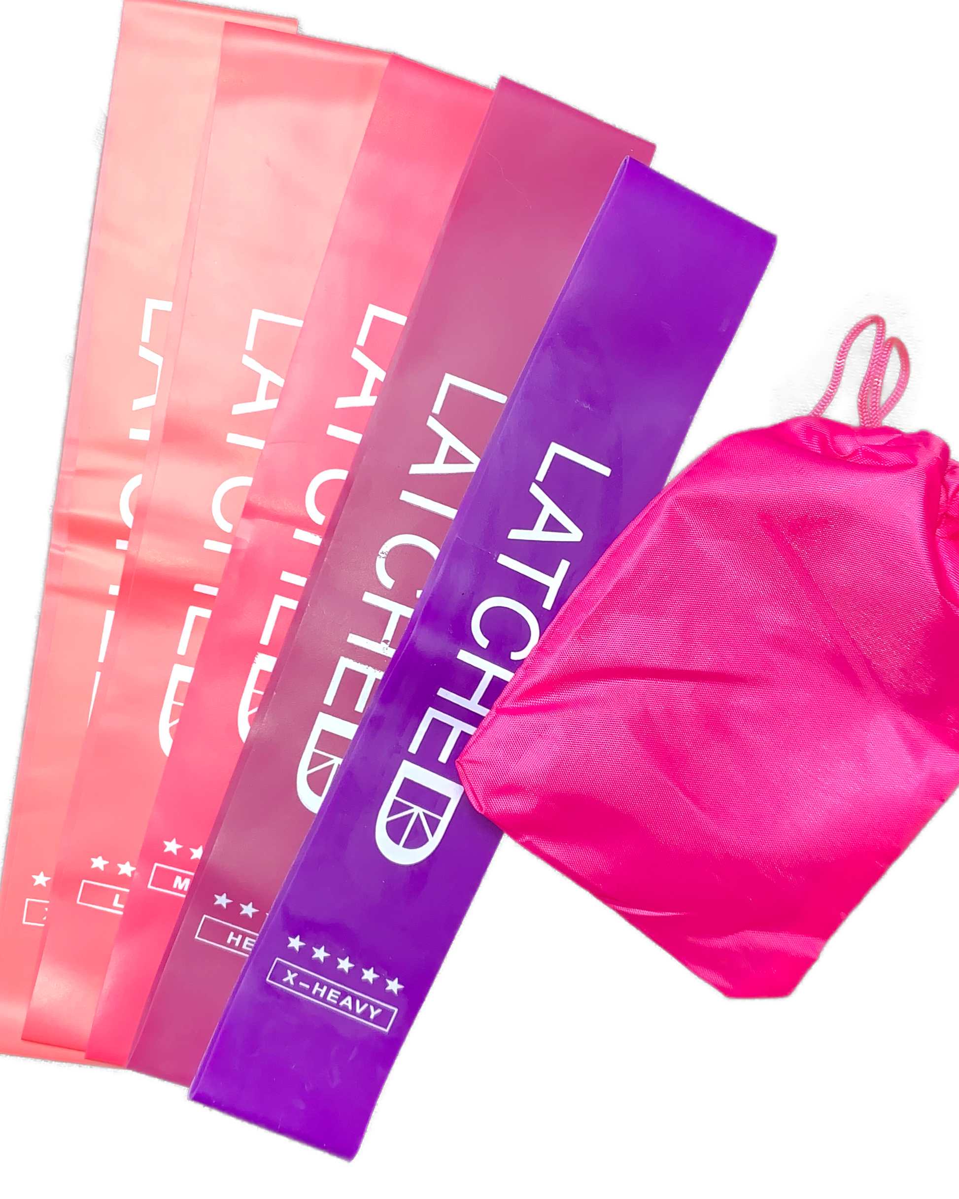 Pink and purple mini loop resistance bands in bag
