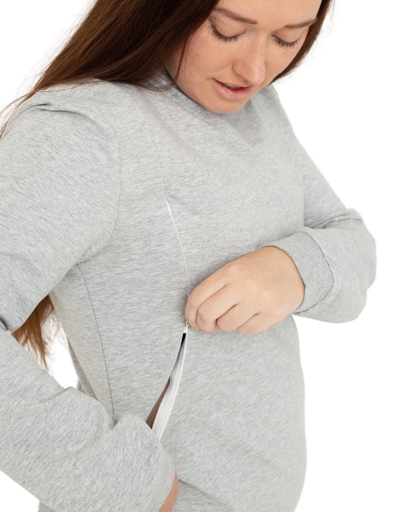 Relaxed Fit Zipper Breastfeeding Sweatshirt | Charcoal