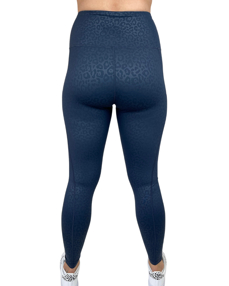 Navy leopard revive high waisted leggings  back view