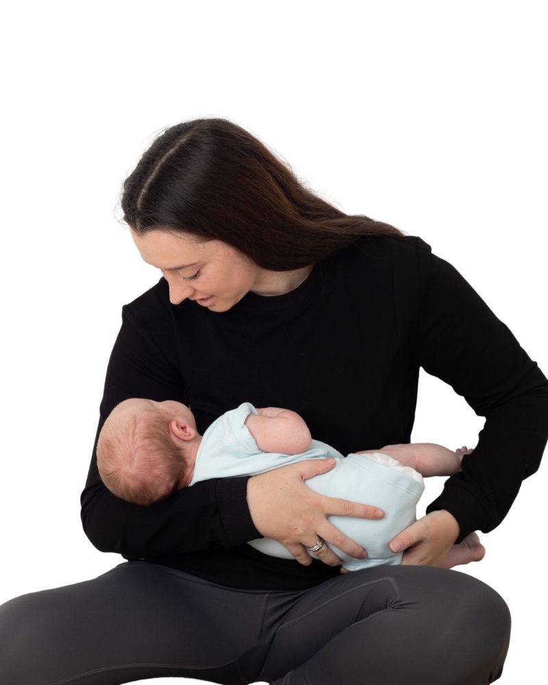 Black breastfeeding jumper with mum feeding