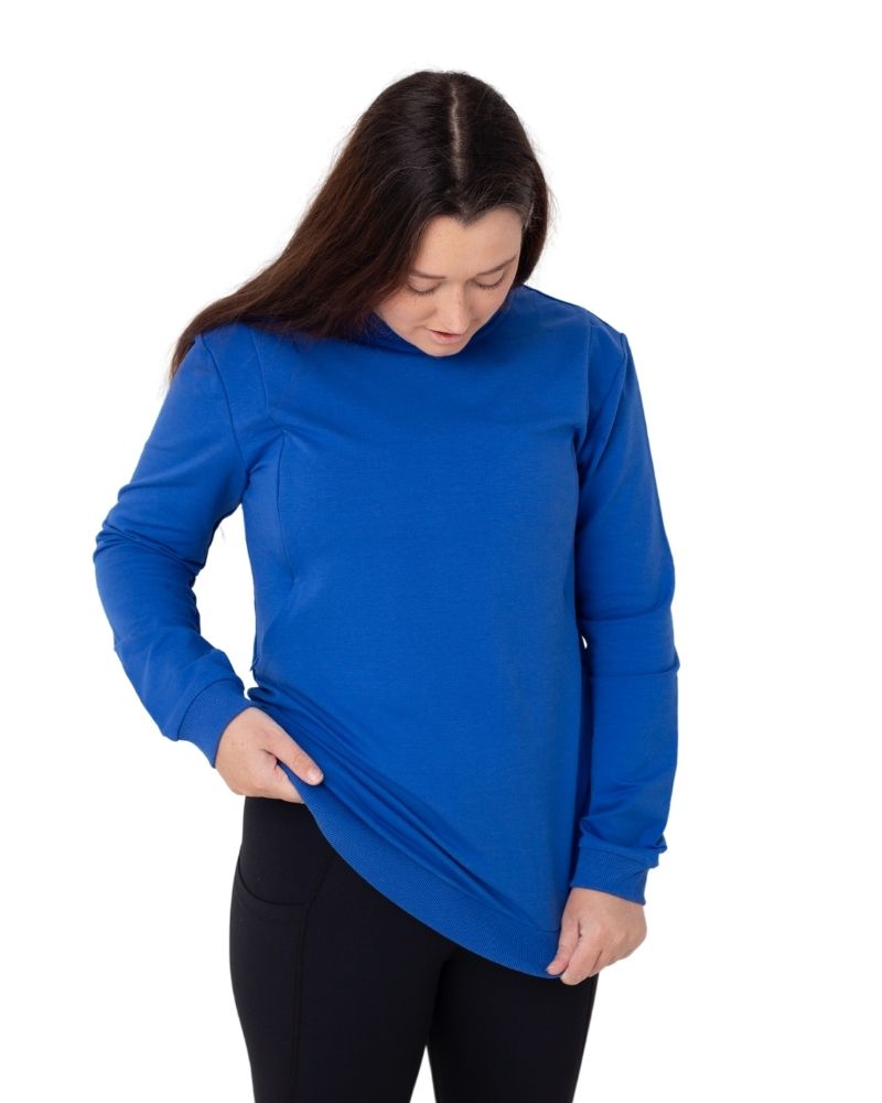 Blue breastfeeding jumper front view