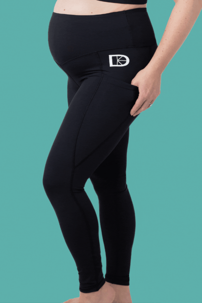 Black active support maternity over bump gym leggings with pockets