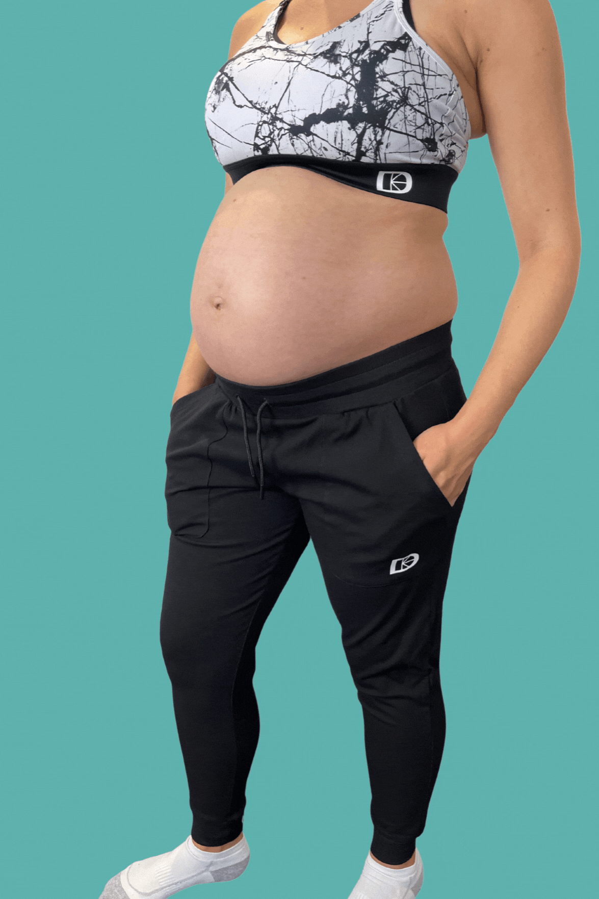 Black jogging bottoms maternity over bump with detachable bump panel