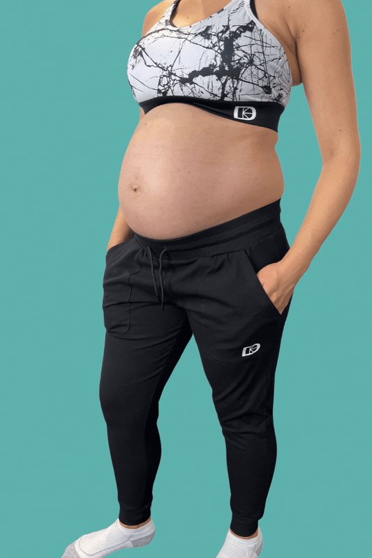 Black jogging bottoms maternity over bump with detachable bump panel